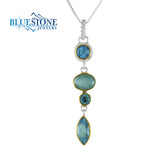 Silver & Gold Necklace with Topaz and Mother of Pearl Triplet- 18 Inches